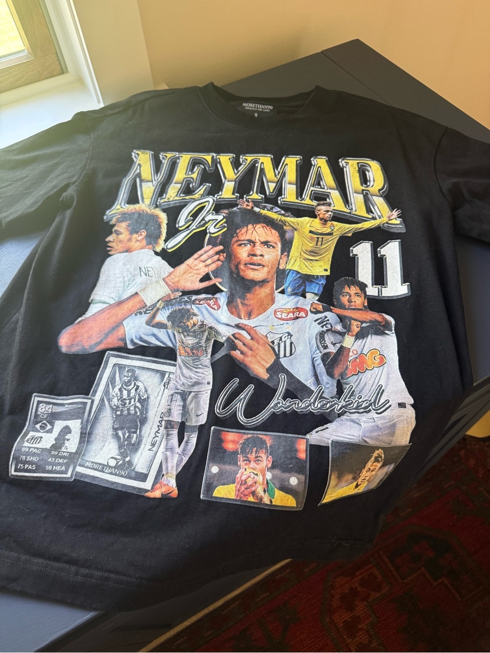 Morethan90, Neymar Graphic Black Short Sleeve Men's Shirt, Small